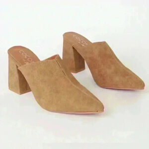Coconuts by Matisse, Night Moves Tan Snake Embossed Vegan Chunky Heel Mules, 9